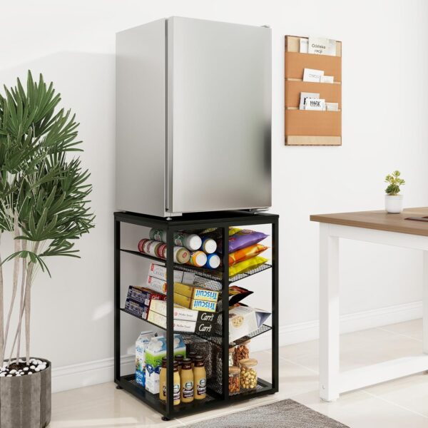 PUNCIA 4-Tier Heavy Duty Mini Fridge Stand with Storage 420 Lb-Capacity Table for Mini Refrigerator Modern Square Side Table for Living Room Small Wine Fridge Stand Shelf for Home Dorm Apartment