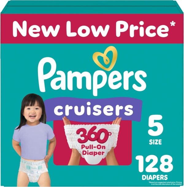 Pampers Diapers – Cruisers 360 – Size 5, 128 Count, Babyproof up to 100% Leakproof Pull-On Diaper