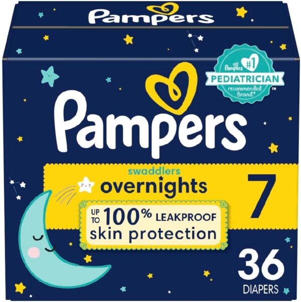 Pampers Swaddlers Overnights Diapers – Size 7, 36 Count, Disposable Baby Diapers, Night Time Skin Protection