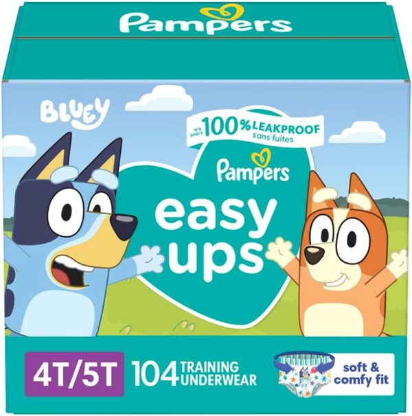 Pampers Training Pants – Easy Ups Boys & Girls Bluey – Size 4T-5T, 104 Count, Children’s Potty Underwear (Packaging May Vary)