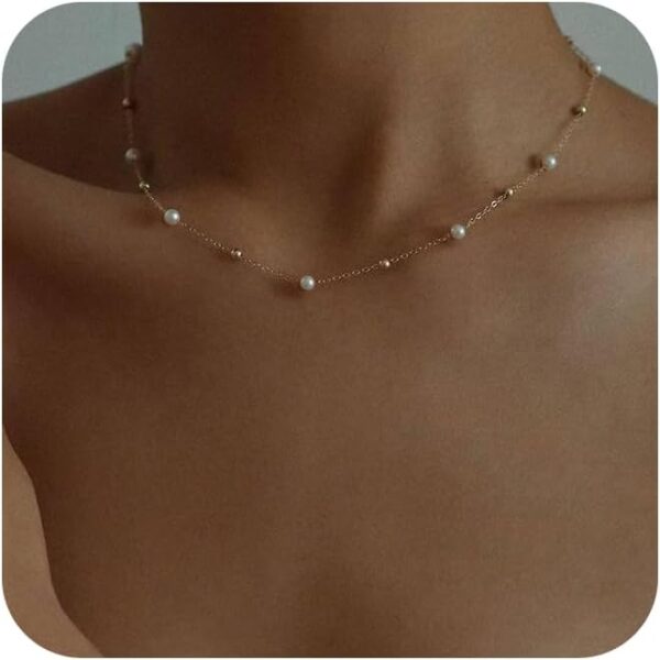 Pearl Necklaces for Women,18K Gold Plated Dainty Single Pearl Pendant Necklace Simple Pearl Choker Necklaces for Women Handmade Pearl Jewelry Bridesmaid Gifts