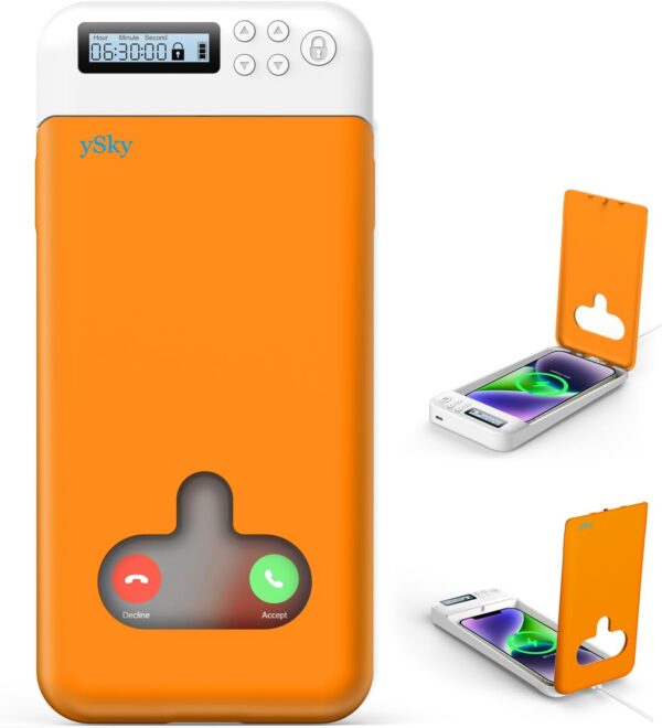 Phone Lock Box with Timer for iPhone and 6.7inch Android Phones, Portable Self-Control Timed Phone Locker to Help Kids,Students,Adults Focus Back,Phone Jail to Prevent Phone Addiction(Orange)