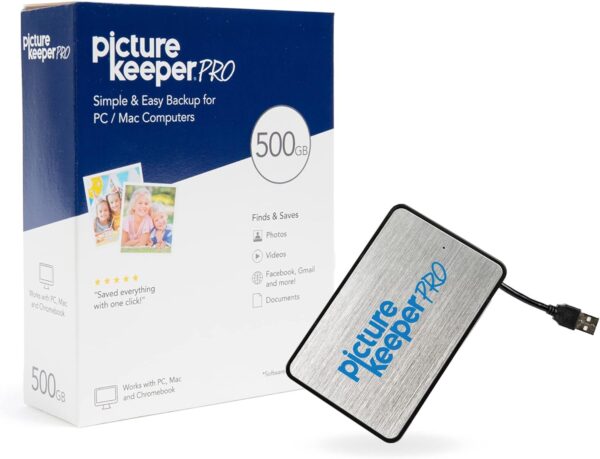 Picture Keeper PRO Connect Photo & Video External Hard Drive for Mac and PC Computers, 500GB USB Flash Drive