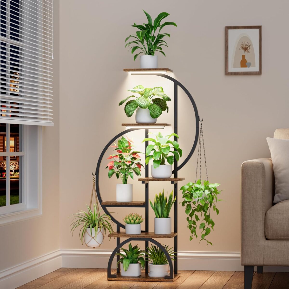 Plant Stand Indoor with Grow Lights – 6 Tiered Indoor Plant Shelf, 47.2″ Metal Corner Plant Stands for Indoor Plants, Dual-arc Shape Plant Rack Display for Indoor Plants Multiple, Flower Holder for Living Room Patio Balcony Décorack