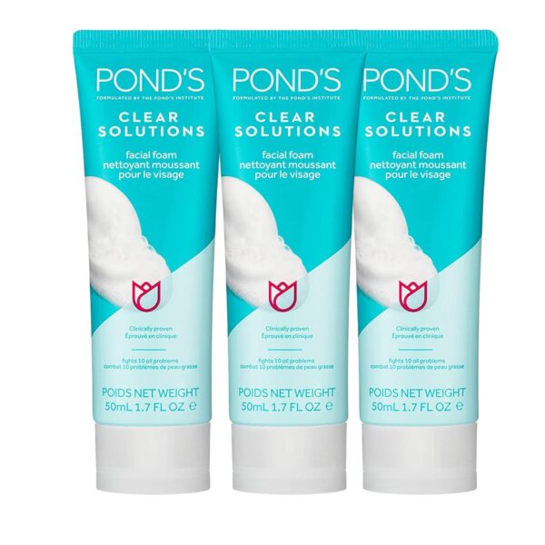 Pond’s Clear Solution, Foaming Face Wash, Removes Excess Oil, Face Cleanser, 1.7 Fl Oz (Pack of 3)