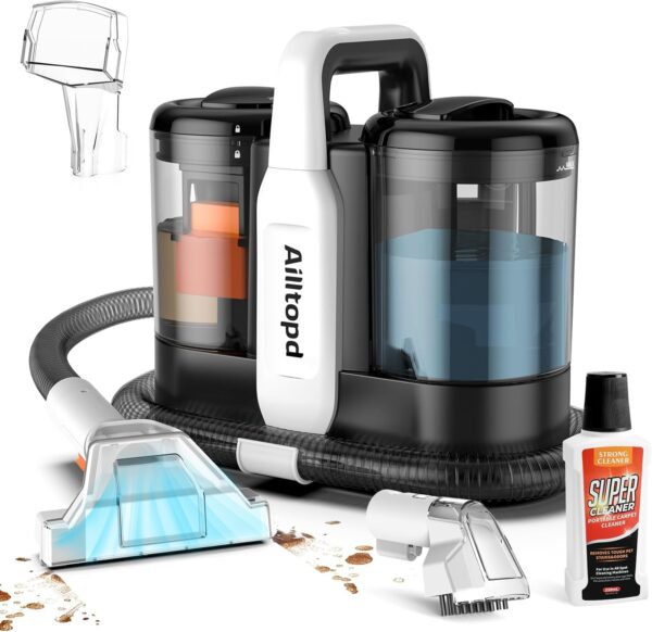Portable Carpet & Upholstery Spot Cleaner, Powerful Suction & Spot Remover, Deep Stain Cleaning for Carpet, Car Seats, Pets, Stairs, Couches, with Dual Size BrushHead