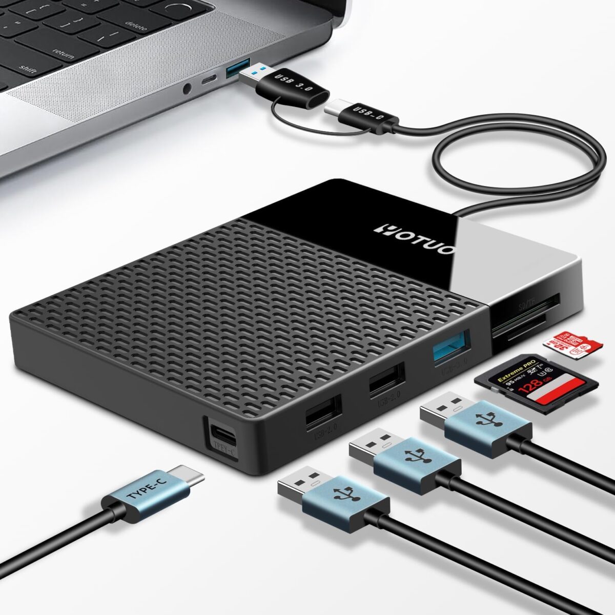Portable Docking Station External Hard Drive 1TB Storage, USB-C Huc + HDD 7-in-1, USB 3.0, SD/TF Card, HDD for Windows, Mac, Android, TV, Phone, Laptop, Desktop, PC
