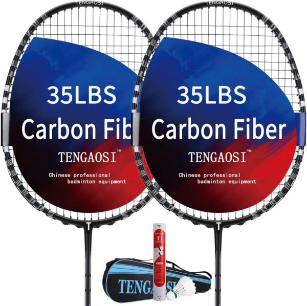 Professional Badminton Racket Set of 2 Unisex-Adult ，The Racket is Made of Carbon Fiber High Tension Pre Strung Racquets