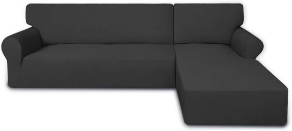 PureFit Super Stretch Sectional Couch Covers – 2 pcs Spandex Non Slip, with Elastic Bottom for L Shape Sectional Sofa Couches, Great for Kids & Pets (3 Seat Sofa + 3 Seat Chaise, Dark Gray)