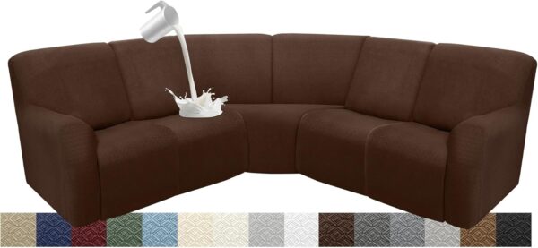 Reclining Sectional Couch Covers L Shape Waterproof Washable Recliner Sofa Cover for L Shaped Sectional Super Stretch Soft Corner Recliner Slipcovers (5 Seater Cover, Dark Brown)