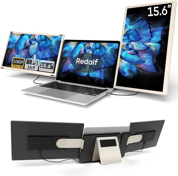 Redalf 15.6″ Laptop Screen Extender, 1080P FHD Triple Portable Laptop Monitor Extender,Detachable Screen Travel Monitor for 13″-17.3″ Laptops (Mac/Wins/Chrome/Dex)