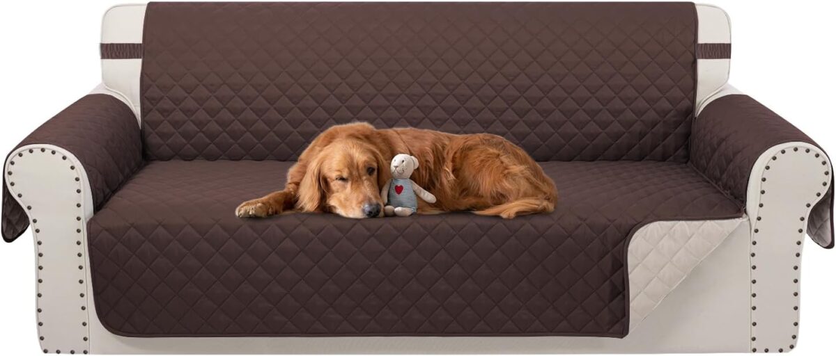 Reversible Couch Cover for 3 Cushion Couch for Pet Friednly Sofa Cover for Dogs Water Resistant Furniture Protector Washable with Elastic Straps(Sofa, Chocolate/Beige)