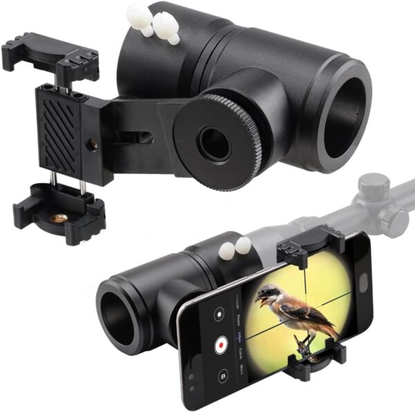 Rifle Scope Mount Camera Adapter – Smartphone Camera Adapter for Hunting & Birding – Dual Angles for Sighting and Aiming – All Aluminum Frame Version