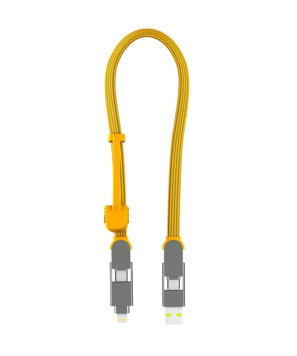 Rolling Square inCharge XL 30 cm – USB-C Cable, Universal Smartphone Cable, Gift for Men, 6-in-1 Universal Charger for Smartphones, Technical Gadget, Yellow, Lightning Cable 100W