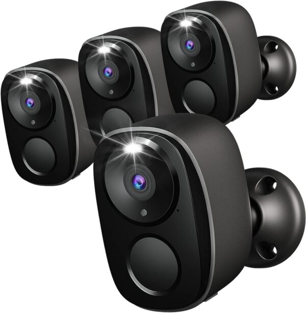 Rraycom 4Pack Security Cameras Wireless Outdoor,2K Battery Powered AI Motion Detection Siren Alarm Surveillance Indoor Home Camera, Color Night Vision, 2-Way Talk, Waterproof, Cloud/SD, Works w/Alexa