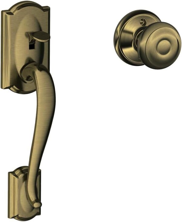 SCHLAGE Camelot Front Entry Handle Georgian Interior Knob (Antique Brass) FE285 CAM 609 GEO