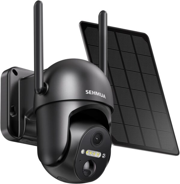 SEHMUA Solar Security Cameras Wireless Outdoor, 2K 360° View Battery Powered Outdoor Camera, WiFi Home Security with Spotlight Color Night Vision, PIR Sensor