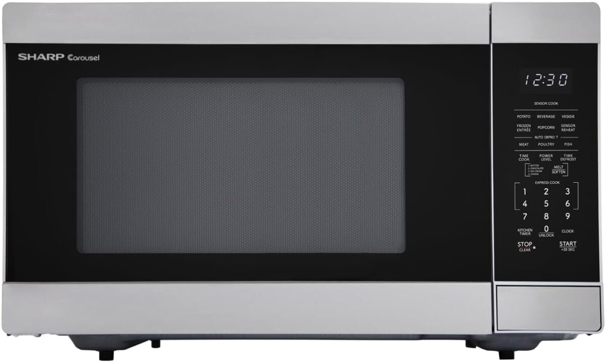SHARP Countertop Microwave Oven with Removable 13.6″ Carousel Turntable, 1100 Watt, 1.6 Cubic Feet, Stainless Steel SMC1662KS cu. ft, CuFt, Stainless