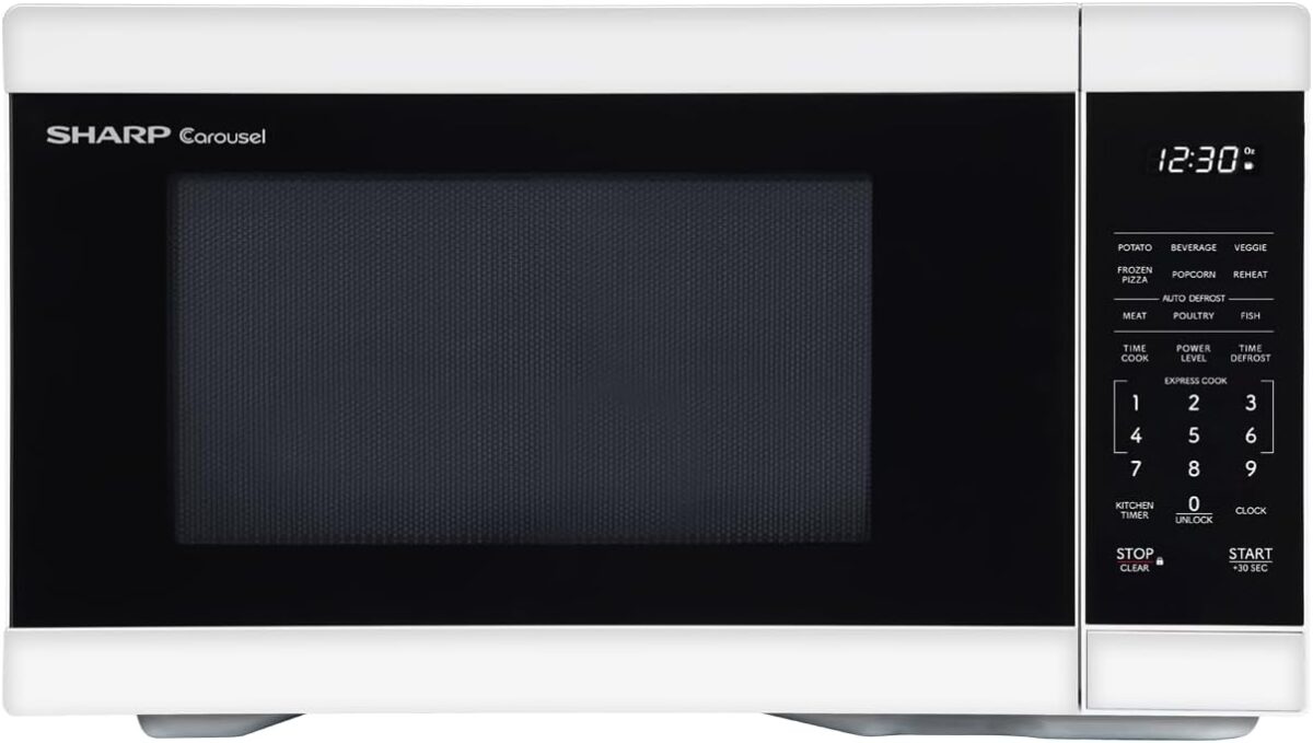 SHARP SMC1161KW Countertop Microwave Oven with Removable 12.4″ Carousel Turntable, 1.1 Cubic Feet, 1000 Watt CuFt, White