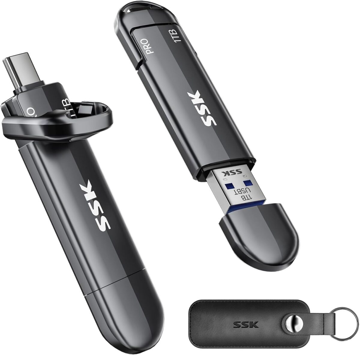 SSK Solid State Flash Drive 1TB, External SSD Up to 1000MB/s, Dual Port USB 3.2 Type-C/A, Portable SSD in Zinc Alloy Thumb Drive Stick for iPhone 15/16 Pro, Mac, PC, Android OTG Storage