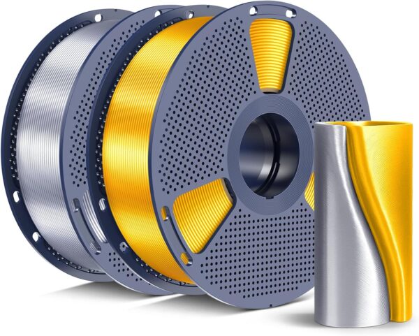 SUNLU Silk PLA+ Filament 1.75mm 2025 Upgrade Spool Compatible with Bambulab Refill Filament, 2kg(4.4lbs) PLA Bundle 3D Printer Filament, 1.75mm Dimensional Accuracy +/- 0.02mm, Gold+Silver