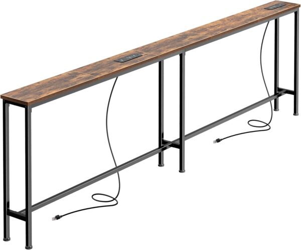 SUPERJARE 79 Inch Sofa Table with 2 Power Outlets and USB-C Ports, 5.9 Inch Narrow Console Table with Storage, Long Entryway Hallway Couch Table Behind Sofa, Small Spaces, Living Room, Rusitc Brown