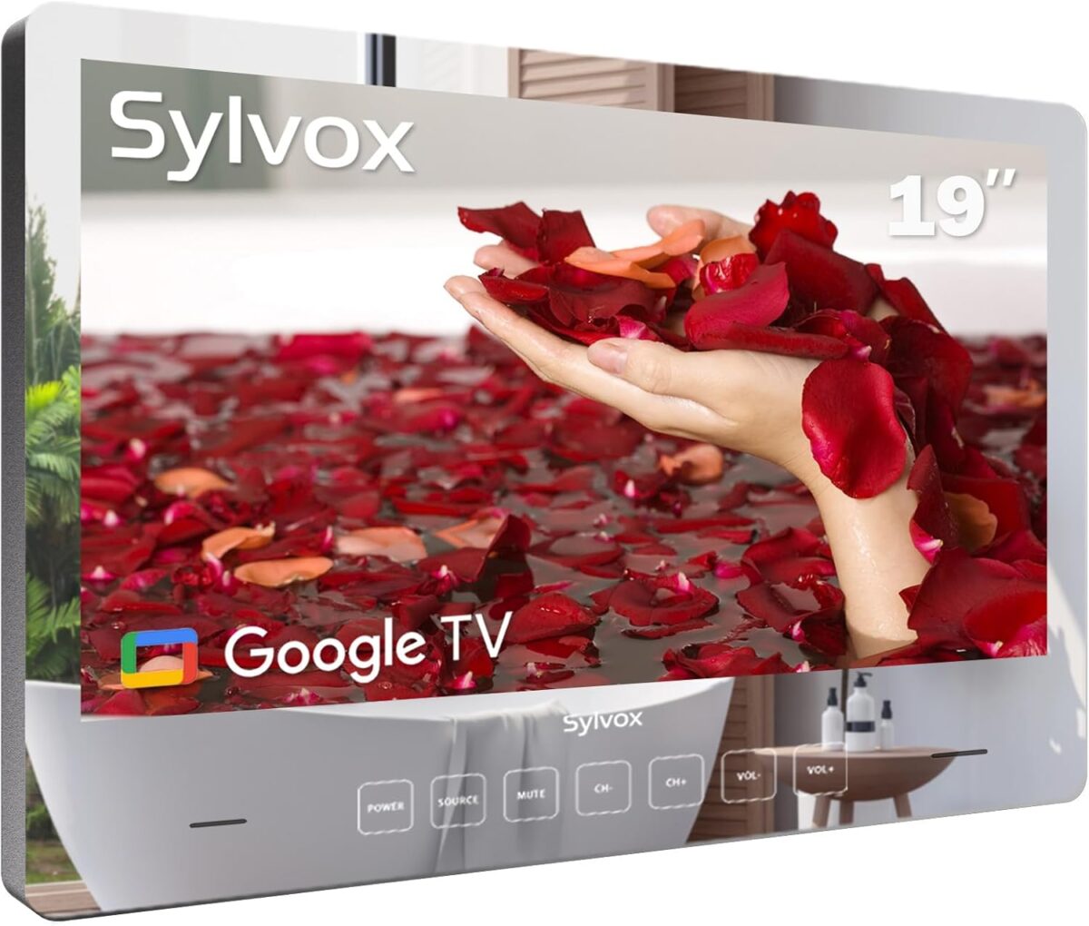 SYLVOX 19” Smart TV Bathroom Magic Mirror Waterproof LED TV 1080P 500NITS High Brightness Dual Front Speakers Wall mounting Suitable for Bathrooms,Hotels,Saunas