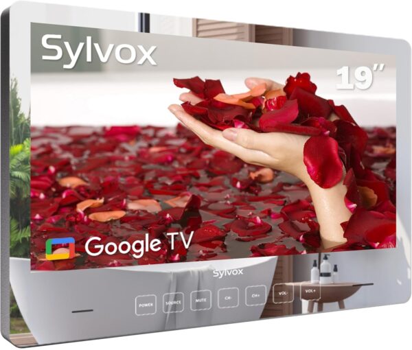 SYLVOX 19” Smart TV Bathroom Magic Mirror Waterproof LED TV 1080P 500NITS High Brightness Dual Front Speakers Wall mounting Suitable for Bathrooms,Hotels,Saunas