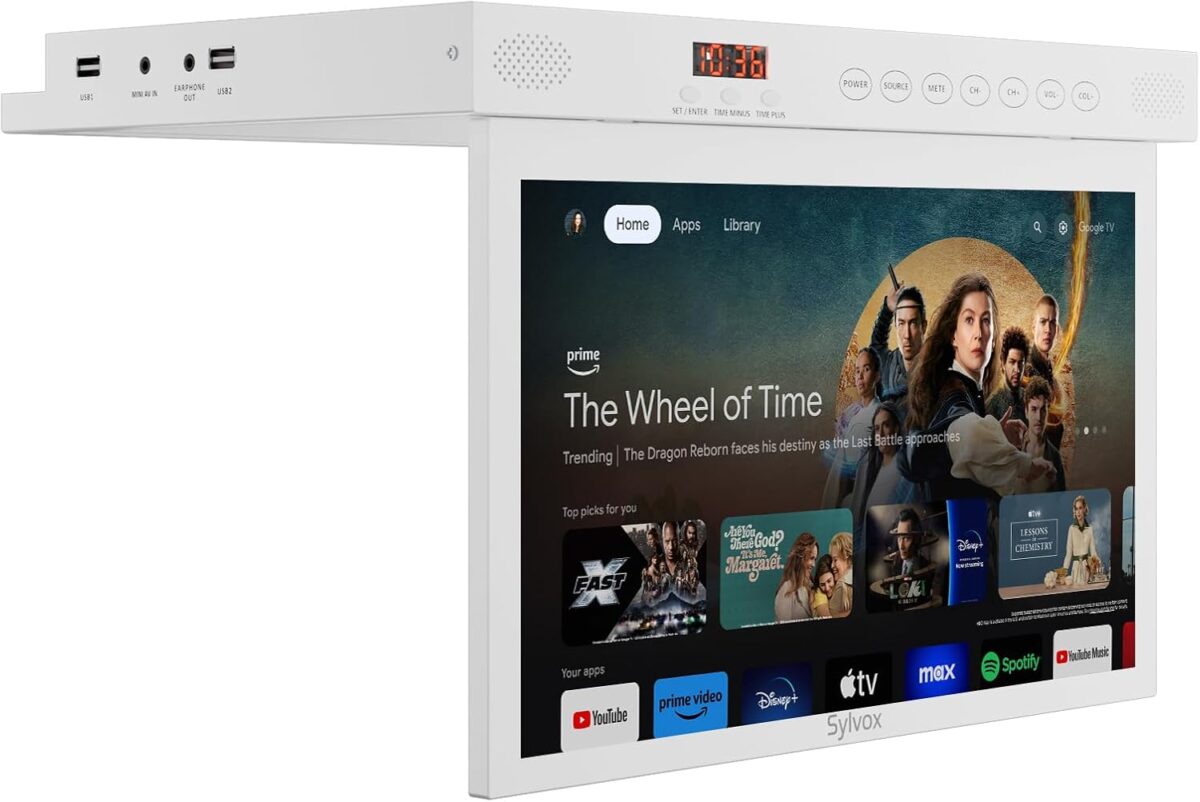 SYLVOX Kitchen TV, 15.6 inch Small Smart TV for Kitchen, 1080P Under Cabinet TV Compatible with Google, Rotated & Folded, Support DC/AC Power Supply, Space Saving TV for Bedroom, RV Camper, Laundry