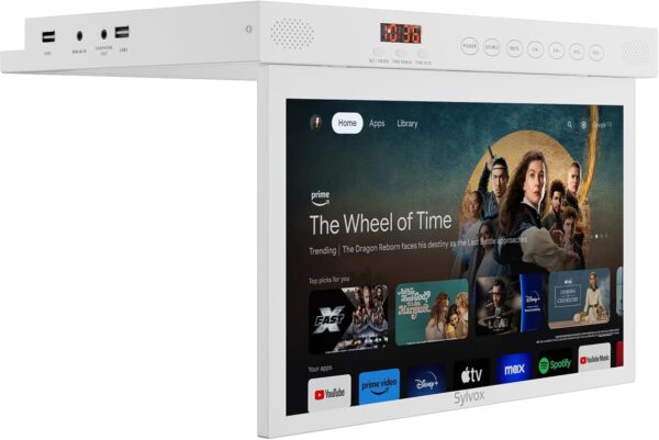 SYLVOX Kitchen TV, 15.6 inch Small Smart TV for Kitchen, 1080P Under Cabinet TV Compatible with Google, Rotated & Folded, Support DC/AC Power Supply, Space Saving TV for Bedroom, RV Camper, Laundry