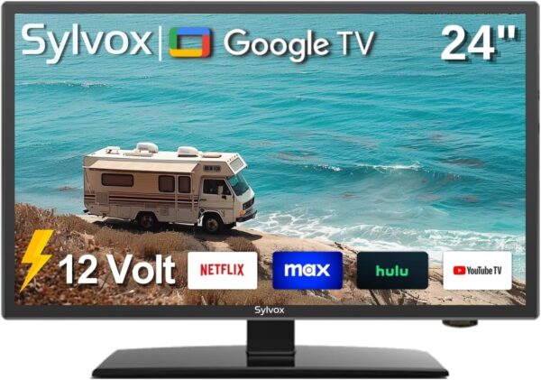 SYLVOX Smart RV TV, 24” 12 Volt TV for RVs, 1080P FHD Compatibility with Google TV & Google Assitant, Bulit in App Store, Screencast, Small Smart Television for RVs, Campers, Boats and More