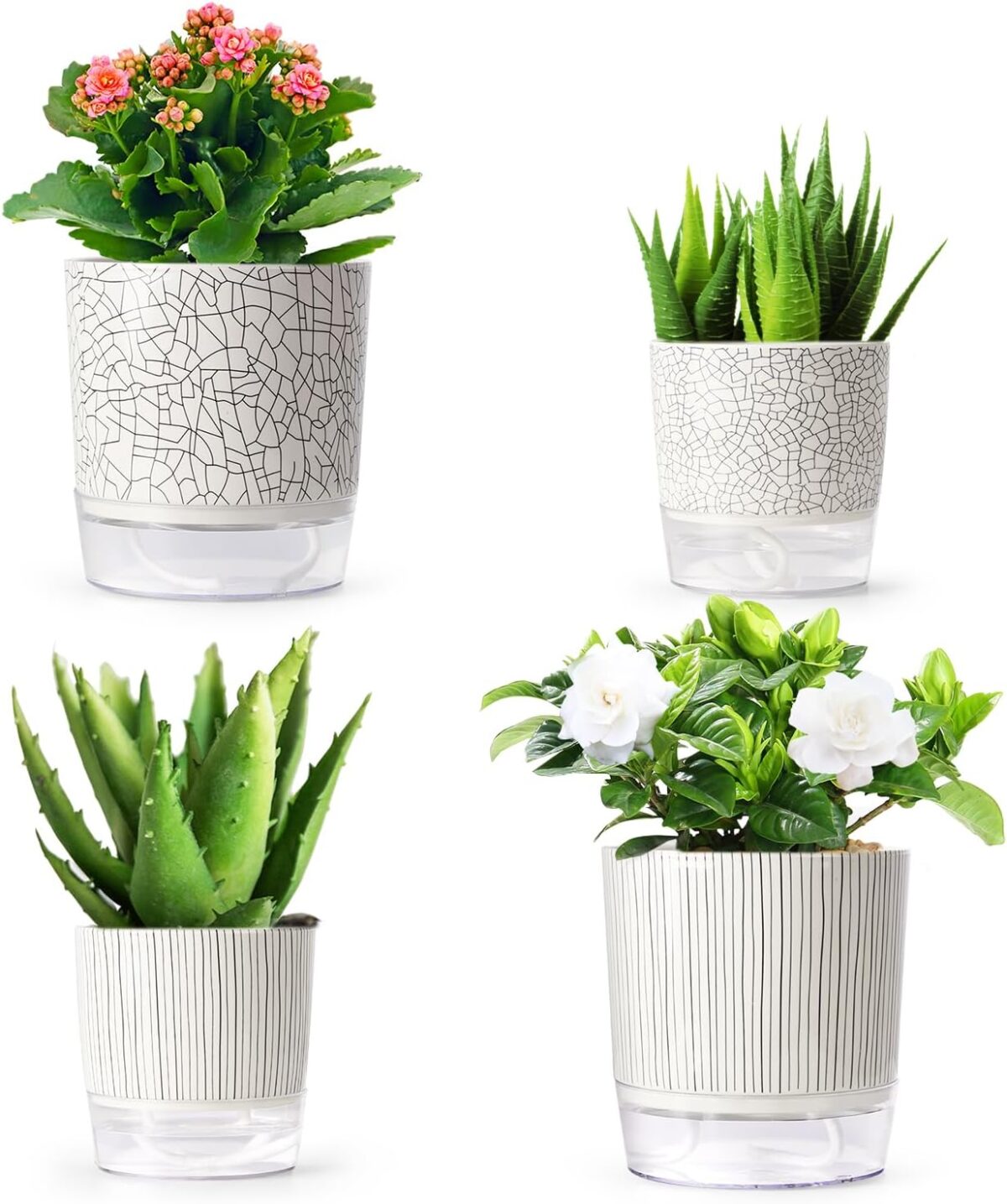 Self Watering Pots for Indoor Plants, 5 & 4 Inch Stylish Flower Pots, Set of 4 Modern Planters with Self-Watering Feature (Mixed Colors)