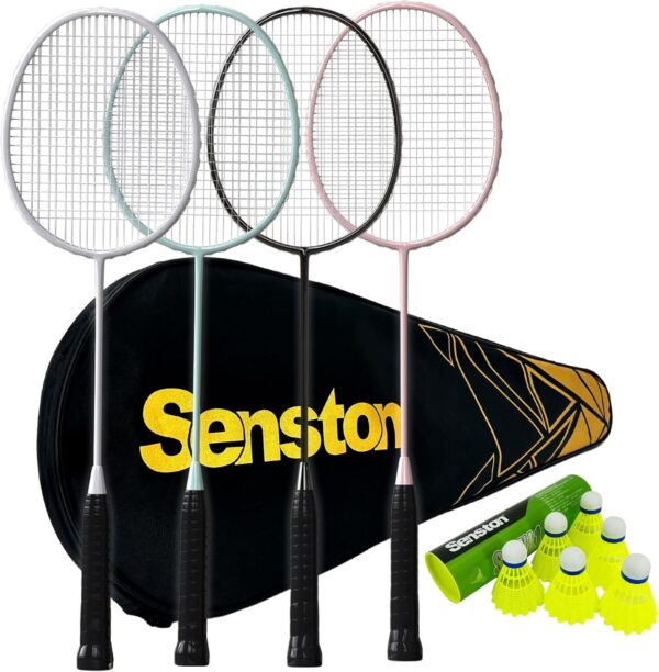 Senston Badminton Rackets Set, Lightweight Badminton Set with Nylon Shuttlecocks for Outdoor, Backyards, Gym, Family, Beginners
