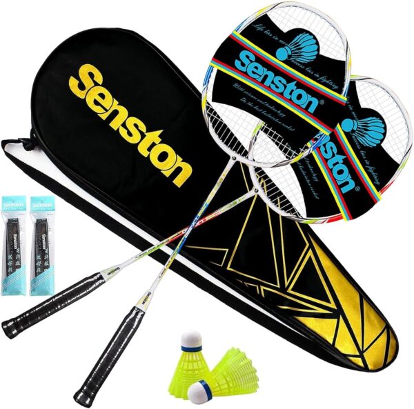 Senston Badminton Rackets Set of 2 Including Badminton Bag, 2 Badminton Shuttlecock, 2 Racquet Grip – Perfect for Beginners