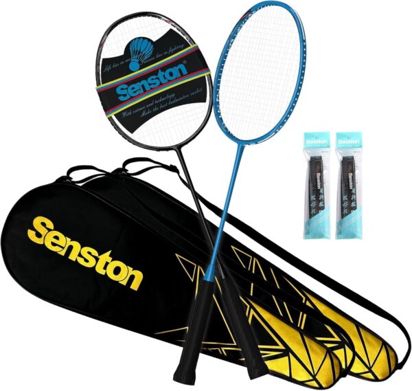 Senston N80 Badminton Rackets Set – Full Carbon Fiber 5U Lightweight Racquets with Anti-Slip Grip & 2 Carry Bags, Outdoor/Backyard Sports for Adults, Teens, Family Games