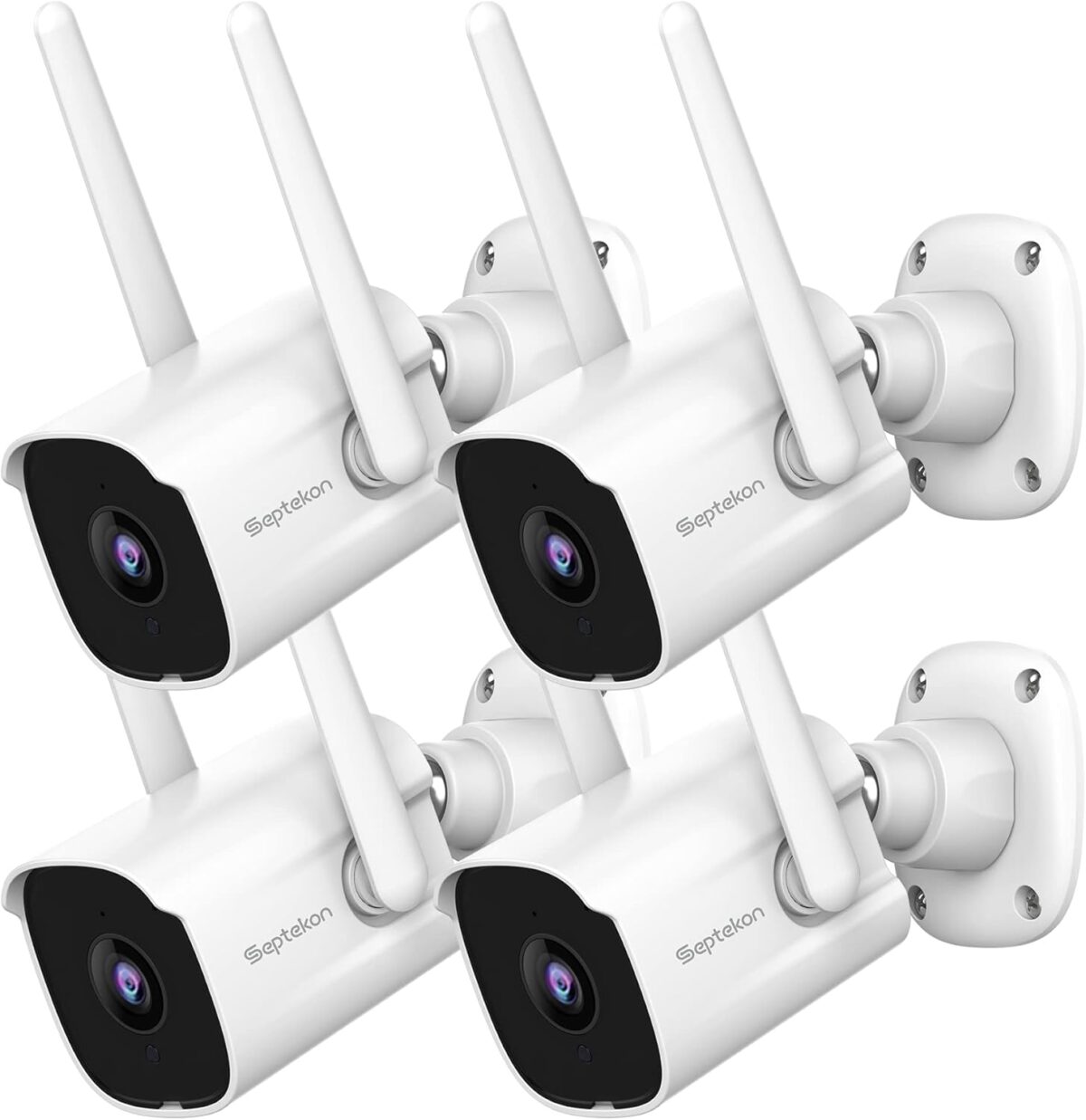 Septekon 2K Home Security Cameras, 4 Pack Wired WiFi Outdoor Security Cameras with Night Vision, Two-Way Audio, 2.4G WiFi, IP66, Motion Detection Alarm – P30