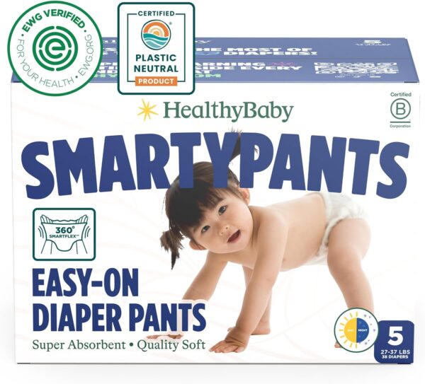SmartyPants Pull Up Style Diapers | EWG Verified Safe & Plant-Based | Quilted 360 Waistband, Super Absorbent for Overnight Leak Protection | Training Pants by HealthyBaby | Size 5 (38 Count)