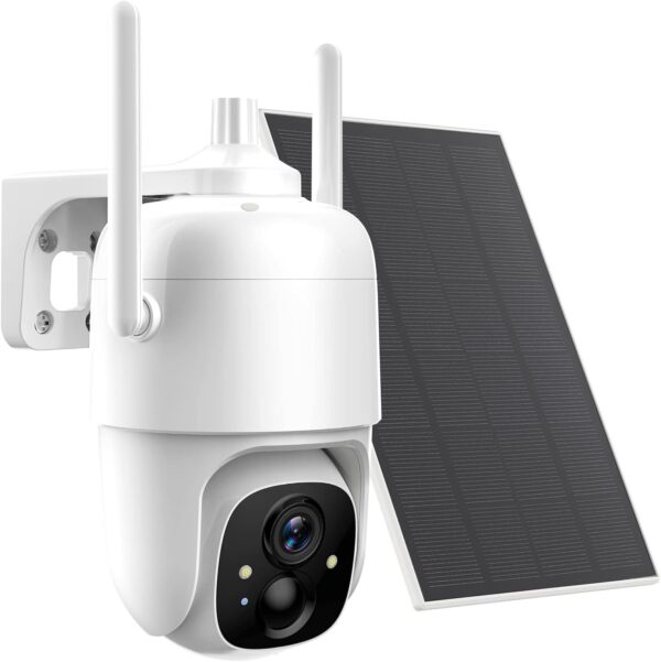 Solar Security Cameras Wireless Outdoor, 2K 3MP Pan Tilt 355° View IP65 Waterproof Rechargeable Battery Powered PTZ WiFi Camera with PIR, Color Night Vision,2-Way Talk,Cloud/SD