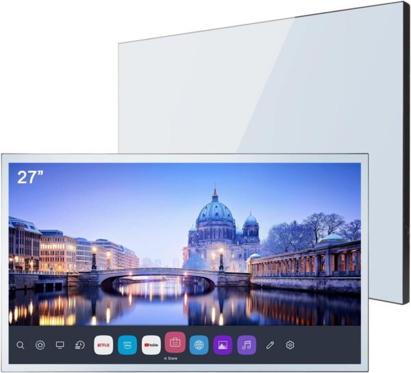 Soulaca 27 inches Smart Mirror Bathroom IP65 Waterproof LED TV Built-in WiFi Bluetooth ATSC Tuner Alexa Voice Control SPA Advertising