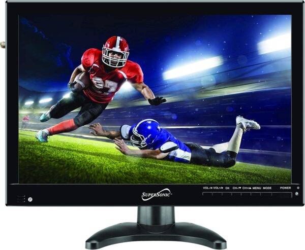 Supersonic SC-2814 14-Inch LED TV, Crystal-Clear Viewing, USB/MMC Inputs, Digital TV Tuner, Lithium Battery and AC/DC Compatibility – Perfect for RVs, Kitchens, Outdoors, and On-The-Go Entertainment