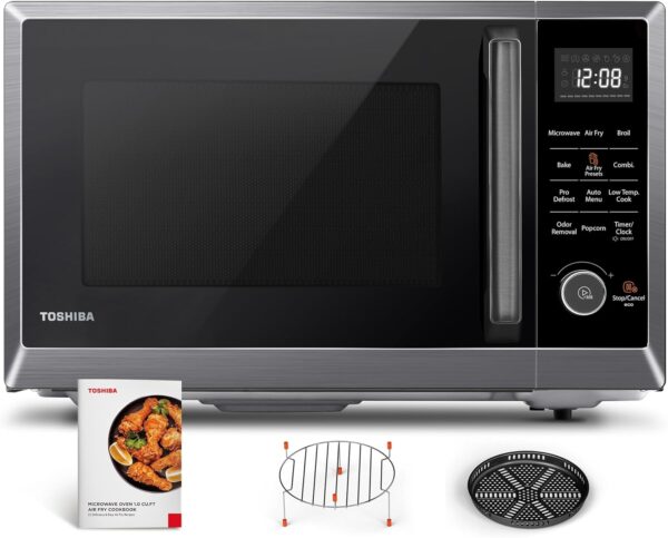 TOSHIBA Air Fryer Combo 8-in-1 Countertop Microwave Oven, Convection, Broil, Odor removal, Mute Function, 12.4″ Position Memory Turntable with 1.0 Cu.ft, Black stainless steel, ML2-EC10SA(BS)