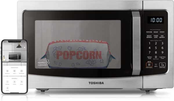 TOSHIBA ML-EM34P(SS) Smart Countertop Microwave, Sensor Reheat, Works With Alexa & Remote Control, Kitchen Essentials, Mute Function&ECO Mode, 1100W, 1.3 Cu Ft, With 12.4″ Turntable, Stainless Steel