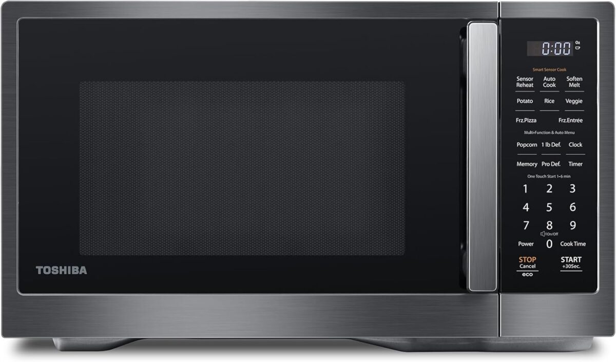 TOSHIBA ML4-EM12PA(BS) Countertop Microwave Oven with Stylish Design As Kitchen Essentials, Smart Sensor, 13 Auto Menus&Mute Function, 1.2 Cu Ft with 12.4″ Turntable, 1000W, Black Stainless Steel
