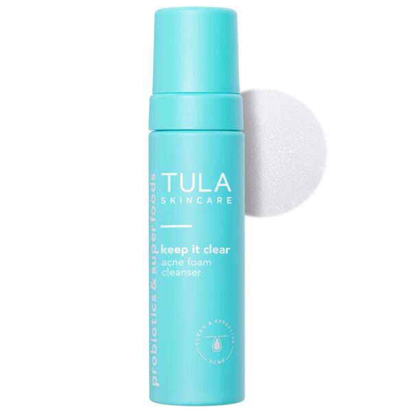 TULA Skin Care Keep It Clear – Acne Foam Cleanser, Contains Salicylic & Azelaic Acid & Probiotics, Clears & Soothes Acne, Brightens Past Blemish Marks, 6.3 fl oz.