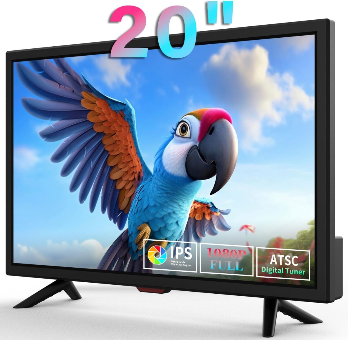 TV 20 inch,Small Kitchen Flat Screen TV with Headphones,HDMI,USB and VGA Ports,DV-12V Cable & AC Adapter for use in Your Bedroom & Caravan (Full View TV)