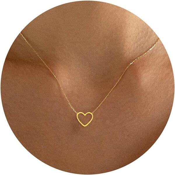 Tewiky Cute Heart Necklace Tiny 14k Gold Heart Pendant Choker Necklaces Small Gold Love Open Heart Chain Necklace for Women Dainty Gold Necklace Gifts for Her