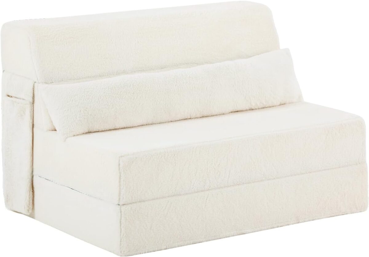 Tiita Folding Sofa Bed with Pillow Twin Size Mattress&Plush Fabric with Portable Storage Bag,Floor Lounger Chair Bed for Living Room,Guest Room,Dorm,Apartment,Upstairs Loft,Home Office,Beige