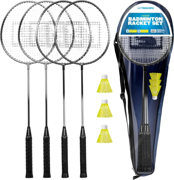 Triumph Sports 4-Player Badminton Set with 4 Rackets, 3 Shuttlecocks and 1 Carry Case, Black