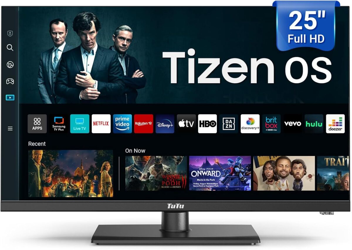 TuTu 25 Inch FHD Smart TV, Tizen OS 1080p Full HD Central Stand TV with Samsung TV Plus, Netflix Disney+, Gaming Hub, HDR, Dolby Audio