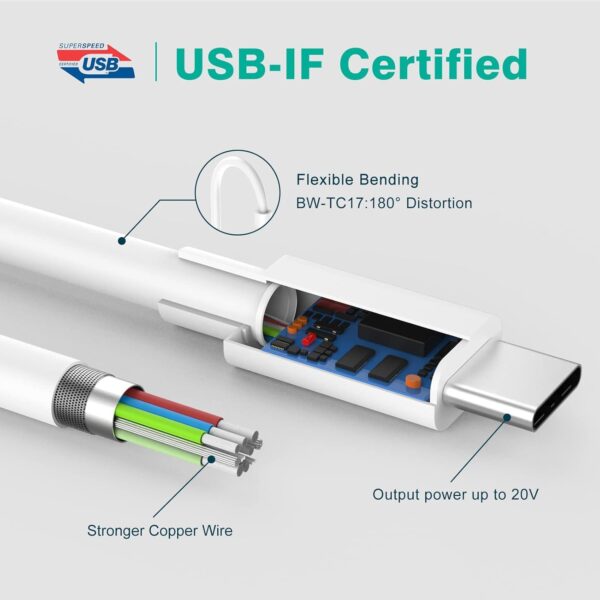 USB-C to USB-C Cable 100W PD 3.3FT (1M) Fast Charging Cord with E-Marker Chip, Braided Durable Design Compatible with iPhone 16/15 Series, MacBook Air/Pro, iPad Pro/Air, Pixel, and More